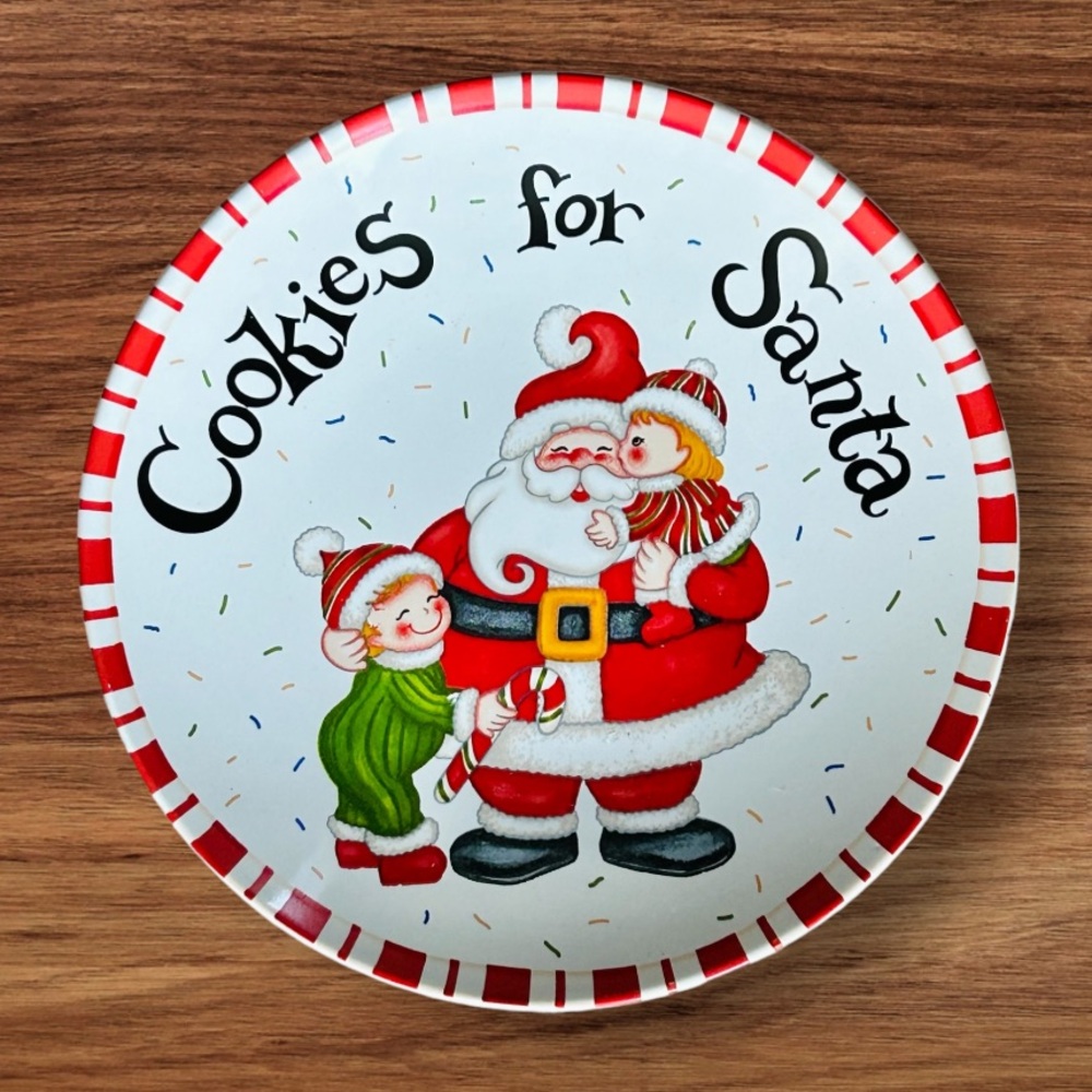 ✅ 5 for $25 - Cookies for Santa Plate - Santa & Children Motif, 8 Inches